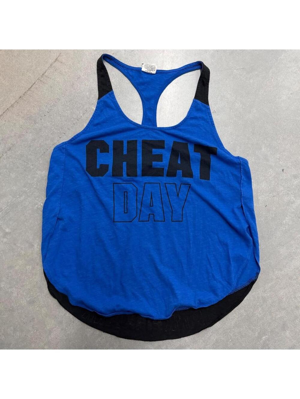 2000s PINK Victoria's Secret Cheat Day Graphic Racerback Tank Top Blue Medium